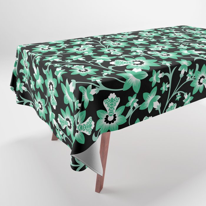 Green & Black floral design Tablecloth