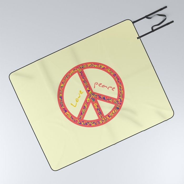 Peace and love colourful and groovy hippie sign 60 s symbol of