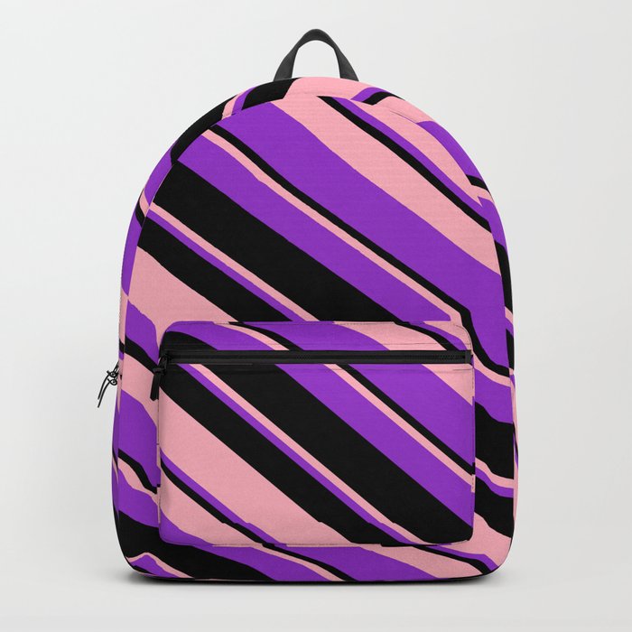 Light Pink, Dark Orchid, and Black Colored Lines/Stripes Pattern Backpack