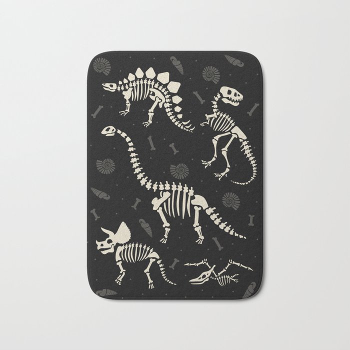 Dinosaur Fossils on Black Bath Mat