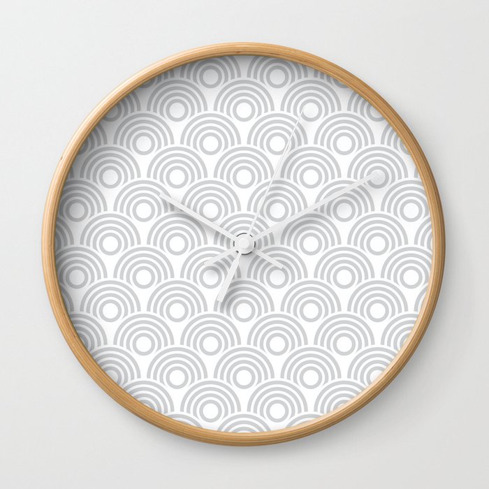 Art Deco Silver & White Circles Pattern Wall Clock