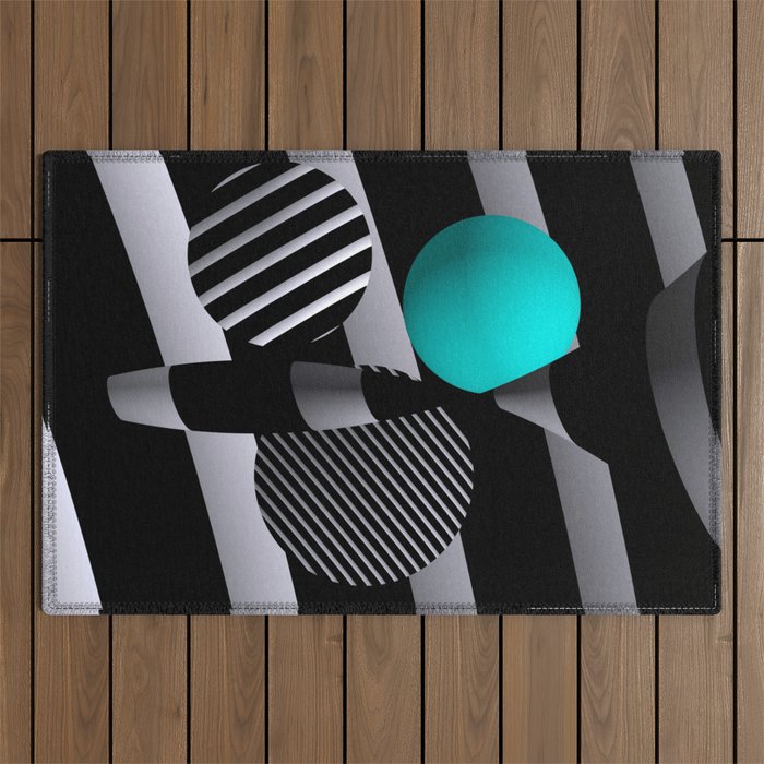 black and white and turquoise -200- Outdoor Rug