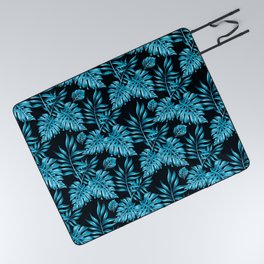 Tropical Palm Print in Blue Picnic Blanket