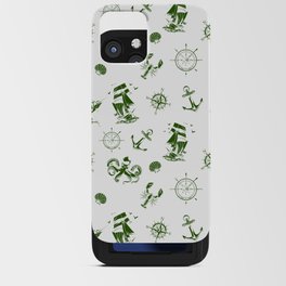 Green Silhouettes Of Vintage Nautical Pattern iPhone Card Case
