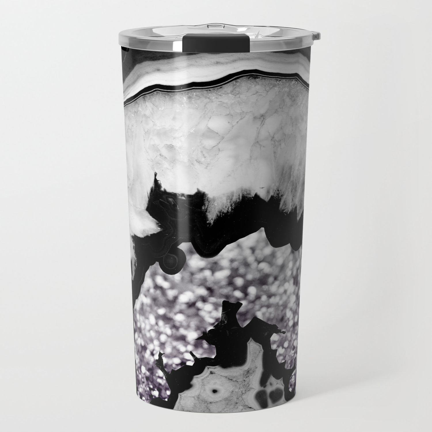 Gray Black White Agate With Purple Black Silver Glitter 1 Gem