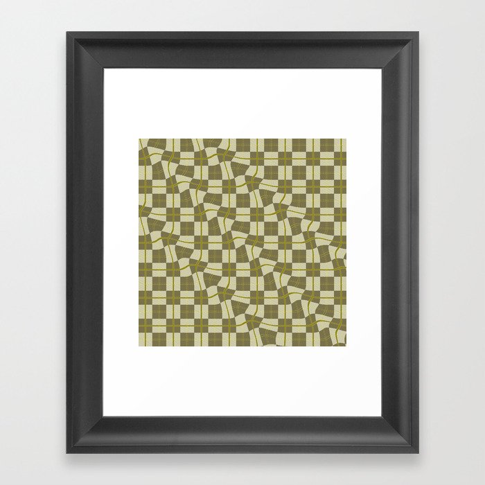 Warped Checkerboard Grid Illustration Green Yellow Framed Art Print