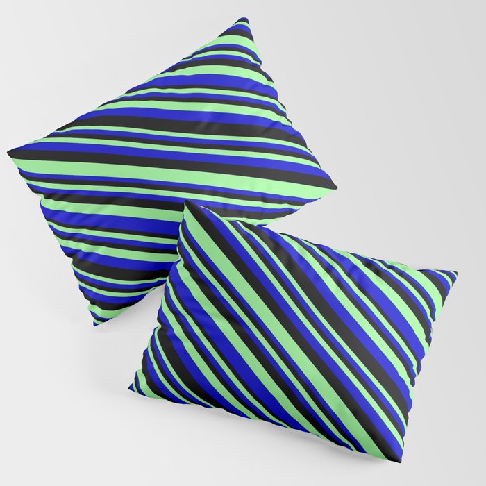Green, Blue & Black Colored Striped/Lined Pattern Pillow Sham