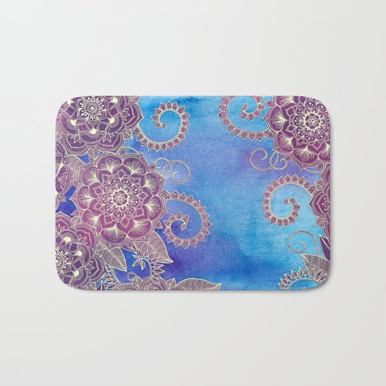 Magnolia & Magenta Floral on Watercolor Bath Mat