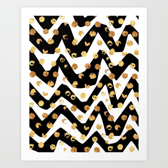 Gold Glory | Gold Foil Pattern, Black White Geometric Pattern, Mosaic Pattern, Gold Seamless Pattern Art Print