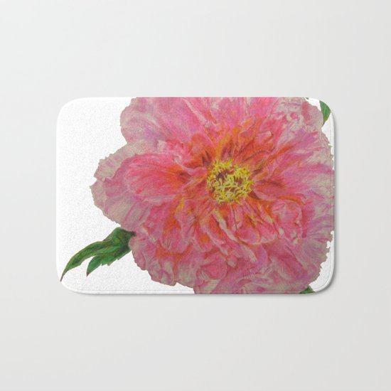 Pink Peony Flower Drawing Bath Mat