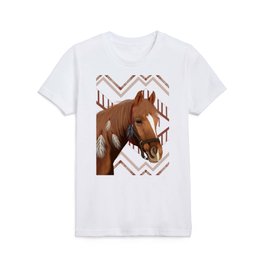 Western Brown Horse With Feathers Kids T Shirt