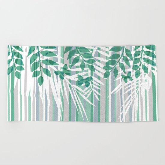 Multi-colored striped pattern with green tones . Beach Towel