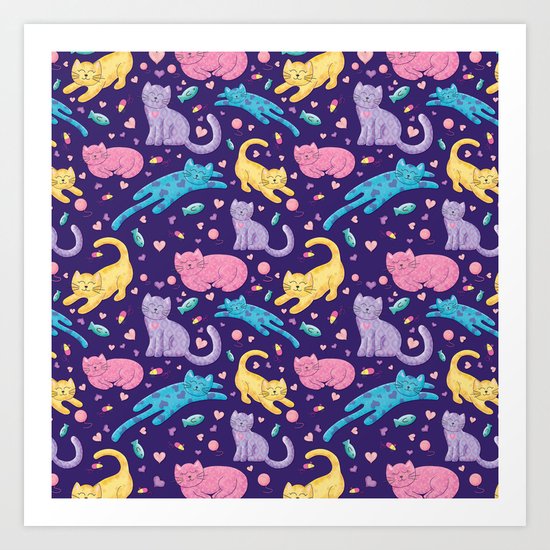 Playful Kittens Pattern Art Print