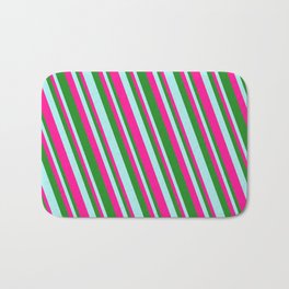 [ Thumbnail: Turquoise, Deep Pink, and Forest Green Colored Pattern of Stripes Bath Mat ]