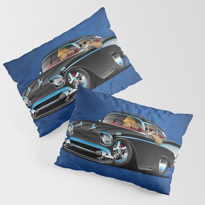 Classic Hot Rod Fifties Muscle Car With Cool Couple Cartoon Pillow Sham By Hobrath Society6