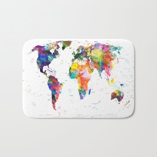 world map political watercolor 2 Bath Mat