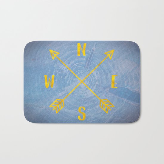 Compass Tree Gold on Blue Bath Mat