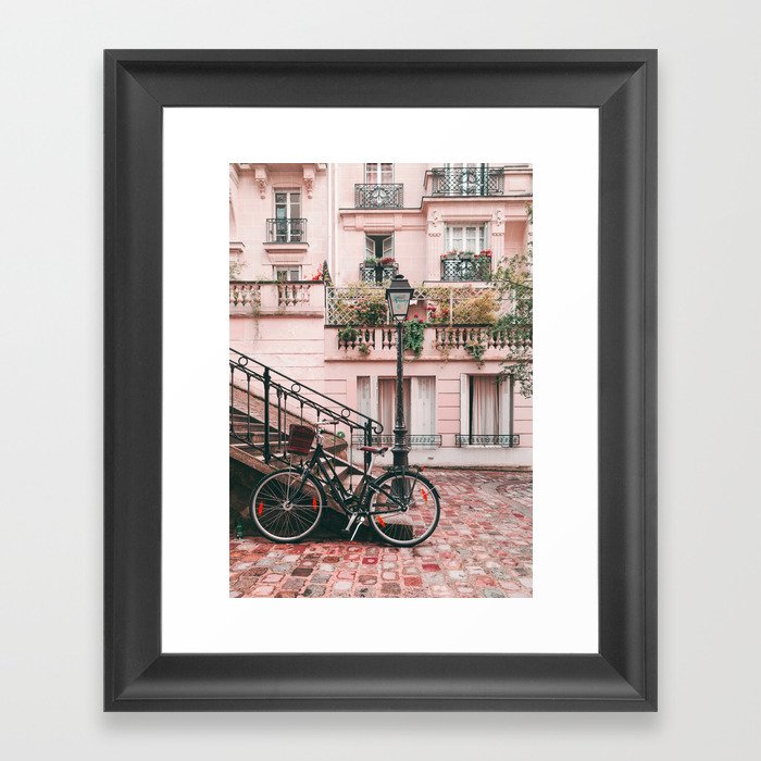 Bike in Paris Pink City Photography  Framed Art Print