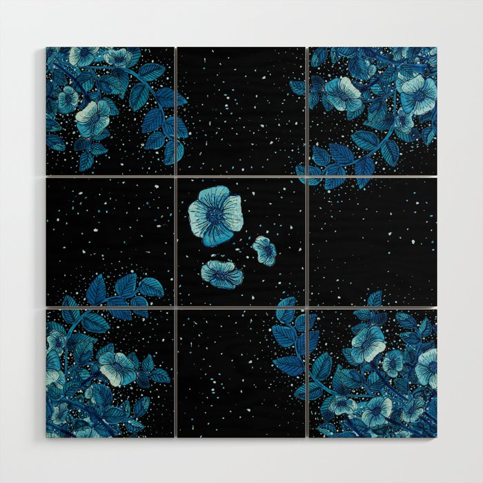 Cosmic Blue Flower Wood Wall Art