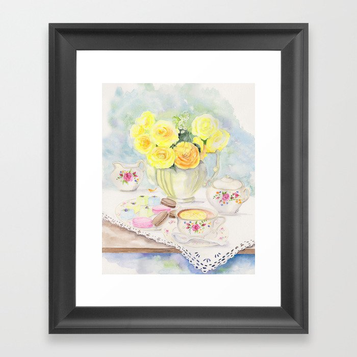 I Love Yellow Roses at Tea Time Framed Art Print