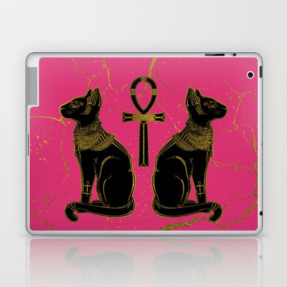 Sphinx Black & Gold Egyptian  cat on fuchsia Laptop & iPad Skin