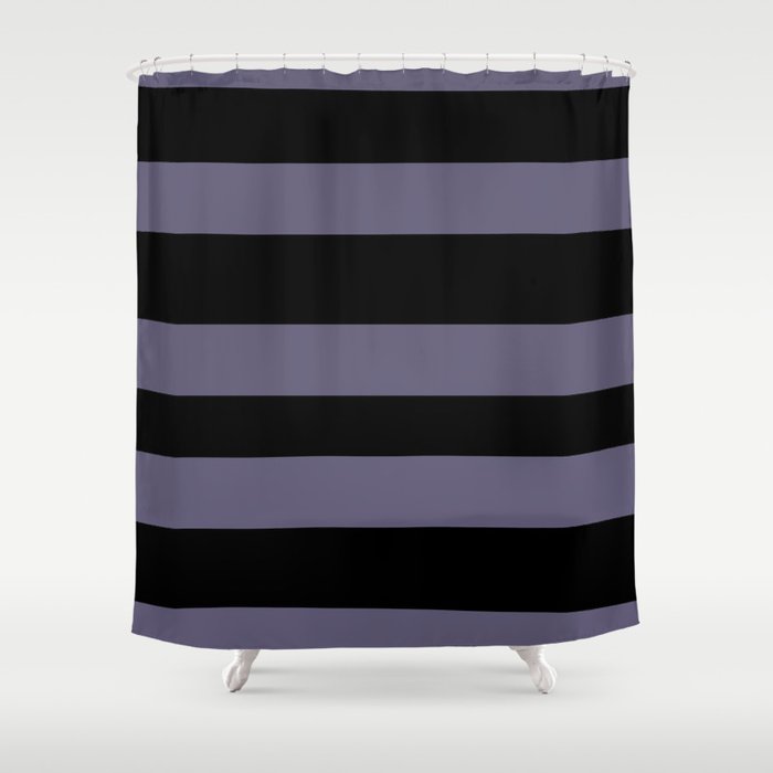 VA Mystical Purple - Metropolis Lilac - Dried Lilacs Hand Drawn Fat Horizontal Lines on Black Shower Curtain