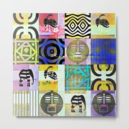 MFUMO II MODERN AFRICAN ART Metal Print | Digital, Green, Africanart, Blue, Masks, Teal, Yellow, Batik Styleart, Africanpatterns, Collage 