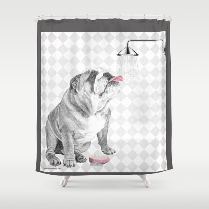 Bulldog taking a shower Shower Curtain