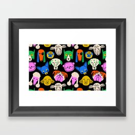 Funny colorful dog cartoon pattern Framed Art Print