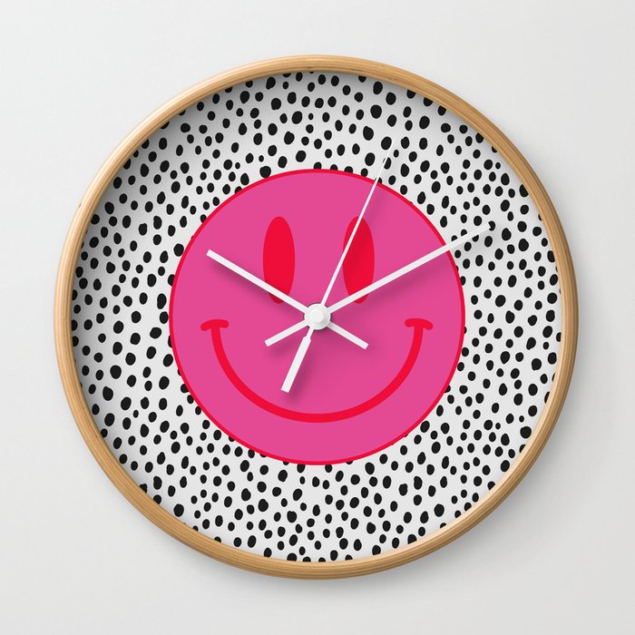 Make Me Smile - Cute Preppy Vsco Smiley Face on Black and White Wall Clock