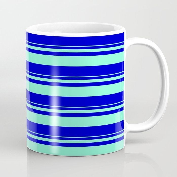 Aquamarine and Blue Colored Striped Pattern Coffee Mug