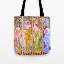 Alphonse Mucha (Czech, 1860-1939) - Title: The Times of the Day series [ Morning Awakening - Brightness of the Day - Evening Contemplation - Night's Rest ] - Date: 1899 - Style: Art Nouveau - Digitally Enhanced Version (1800 dpi) - Tote Bag