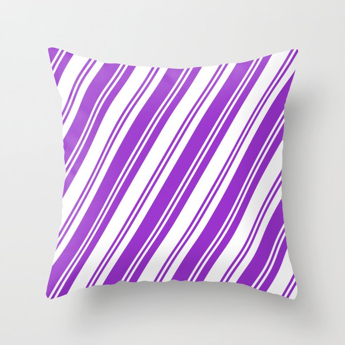 Dark Orchid & White Colored Lined/Striped Pattern Throw Pillow