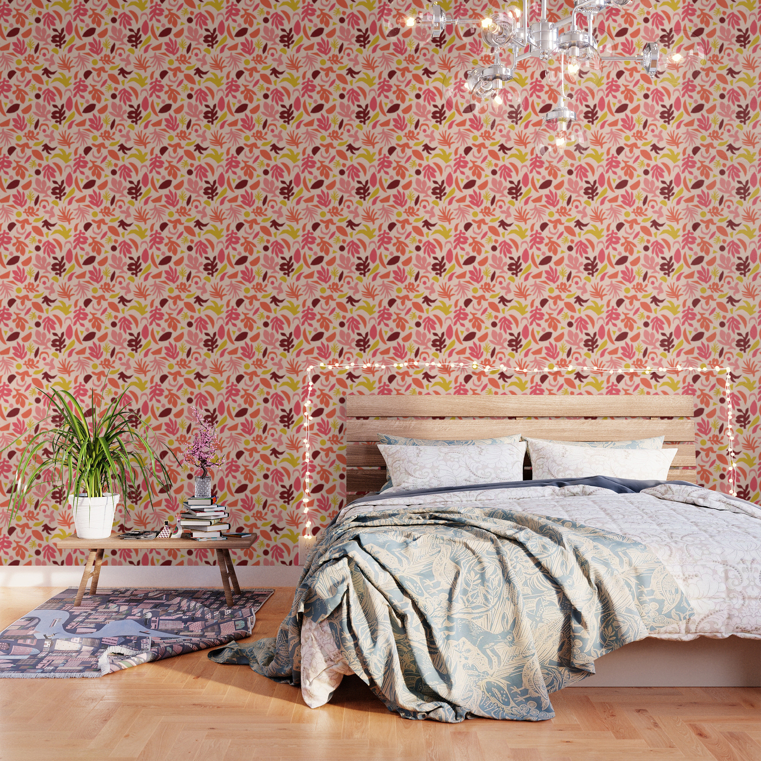 Coral Red Pink And Gold Yellow Nature Pattern Abstract Wallpaper