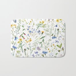 Scandinavian Midsummer Blue And Yellow Wildflowers Meadow  Bath Mat | Watercolor, Scandinavian, Hygge, Scandi, Flowers, Springflowers, Floral, Fleurs, Vintage, Fleur 
