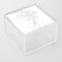 Minimal Line Art Woman with Orchids Acrylic Box
