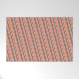 [ Thumbnail: Gray and Dark Salmon Colored Lined Pattern Welcome Mat ]