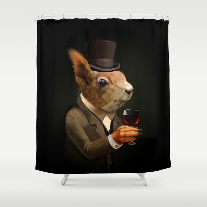 Sophisticated Pet -- Squirrel in Top Hat with glass of wine Shower Curtain