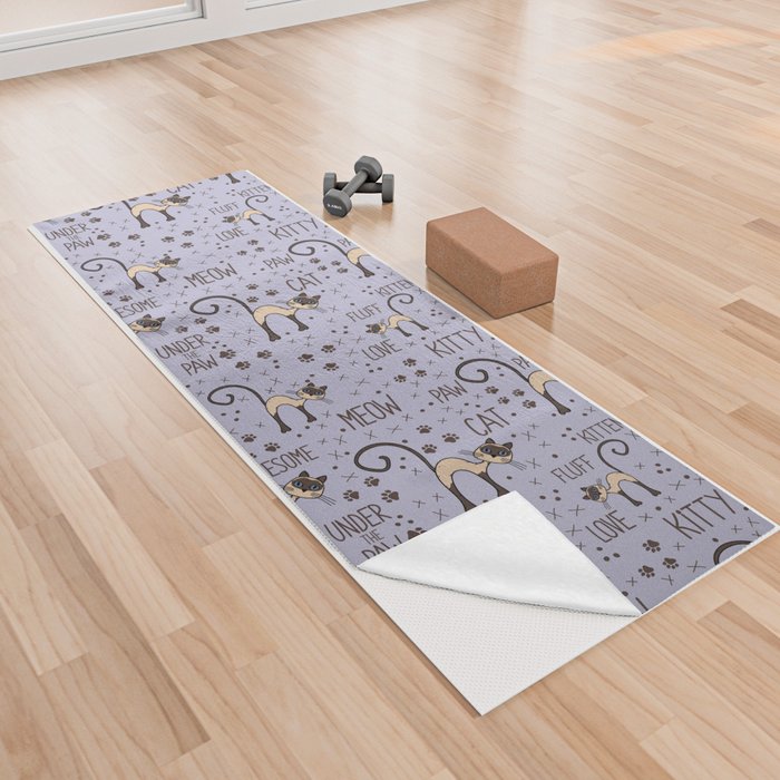 Adorable Siamese cat pattern with lettering Yoga Towel