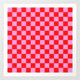 Pink Checkered And Red Bright Modern Shape Geometric Pattern Art Print | Plaid, Four Sides, Checkered, Modern, Pink Red Checkered, Abstract Classic, Pattern, Graphicdesign, Digital, Bright 
