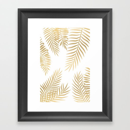 Gold palm leaves Framed Art Print