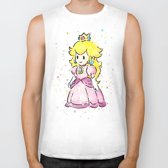 Princess Peach Mario Watercolor Game Art Biker Tank