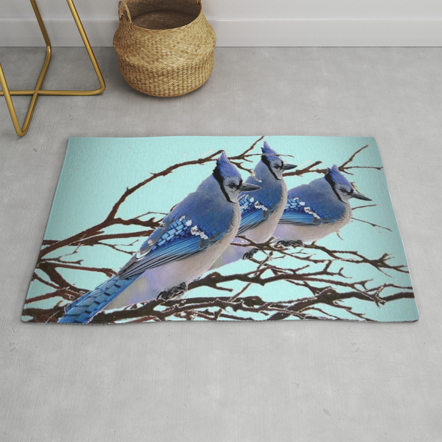 Three American Blue Jays Art Winter Art Rug By Sharlesart Society6