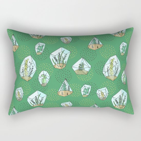 Green succulents in the glass vase Rectangular Pillow