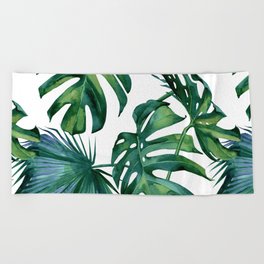 Classic Palm Leaves Tropical Jungle Green Beach Towel