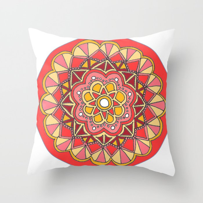 Red Mandala Throw Pillow