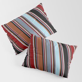 [ Thumbnail: Sienna, Light Blue, Dark Red, Light Slate Gray, and Black Colored Pattern of Stripes Pillow Sham ]