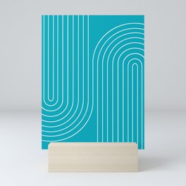 Minimal Line Curvature XV Bright Aqua Mid Century Modern Arch Abstract Mini Art Print