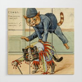 Leap-frog | Louis Wain Wain-Cat retro style |  funny Cat Wood Wall Art