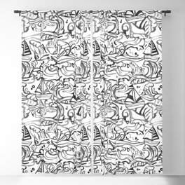 Waves & Sailboats - Black and White Blackout Curtain
